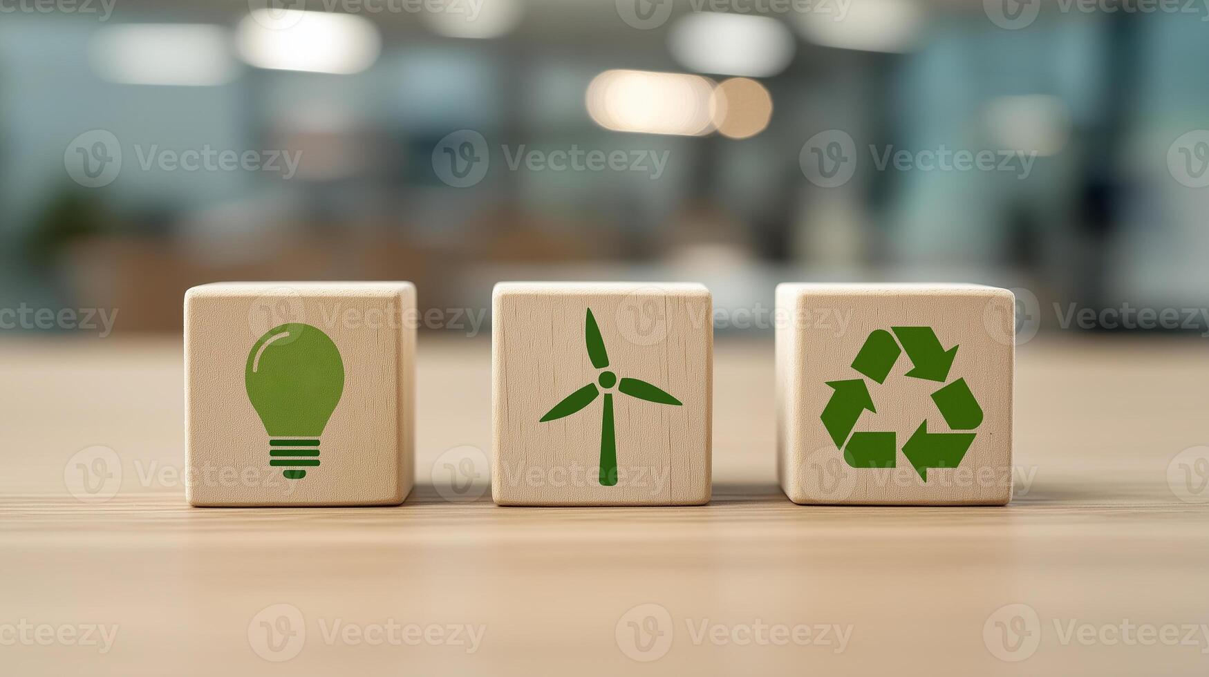Wooden cubes representing green and clean energy photo