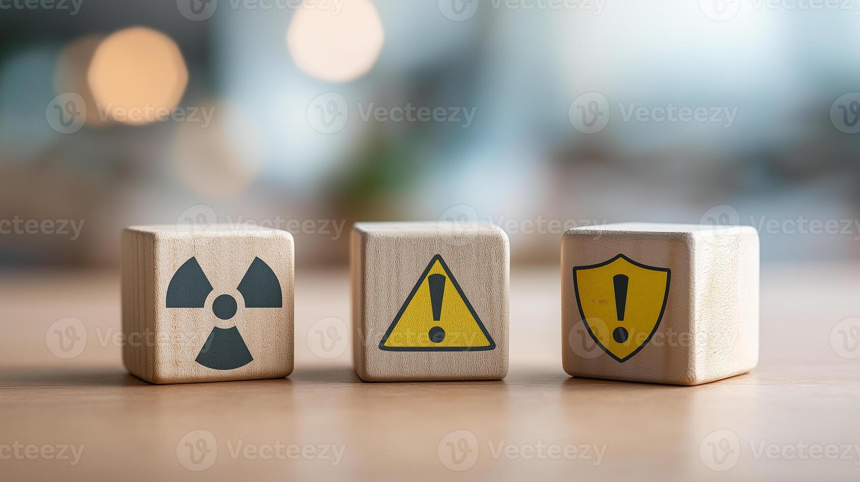 Radiation Safety Measures for Hazard Awareness and Protective Protocols. Emergency Response, Risk Mitigation and Security Standards. Business Wooden Cubes. photo