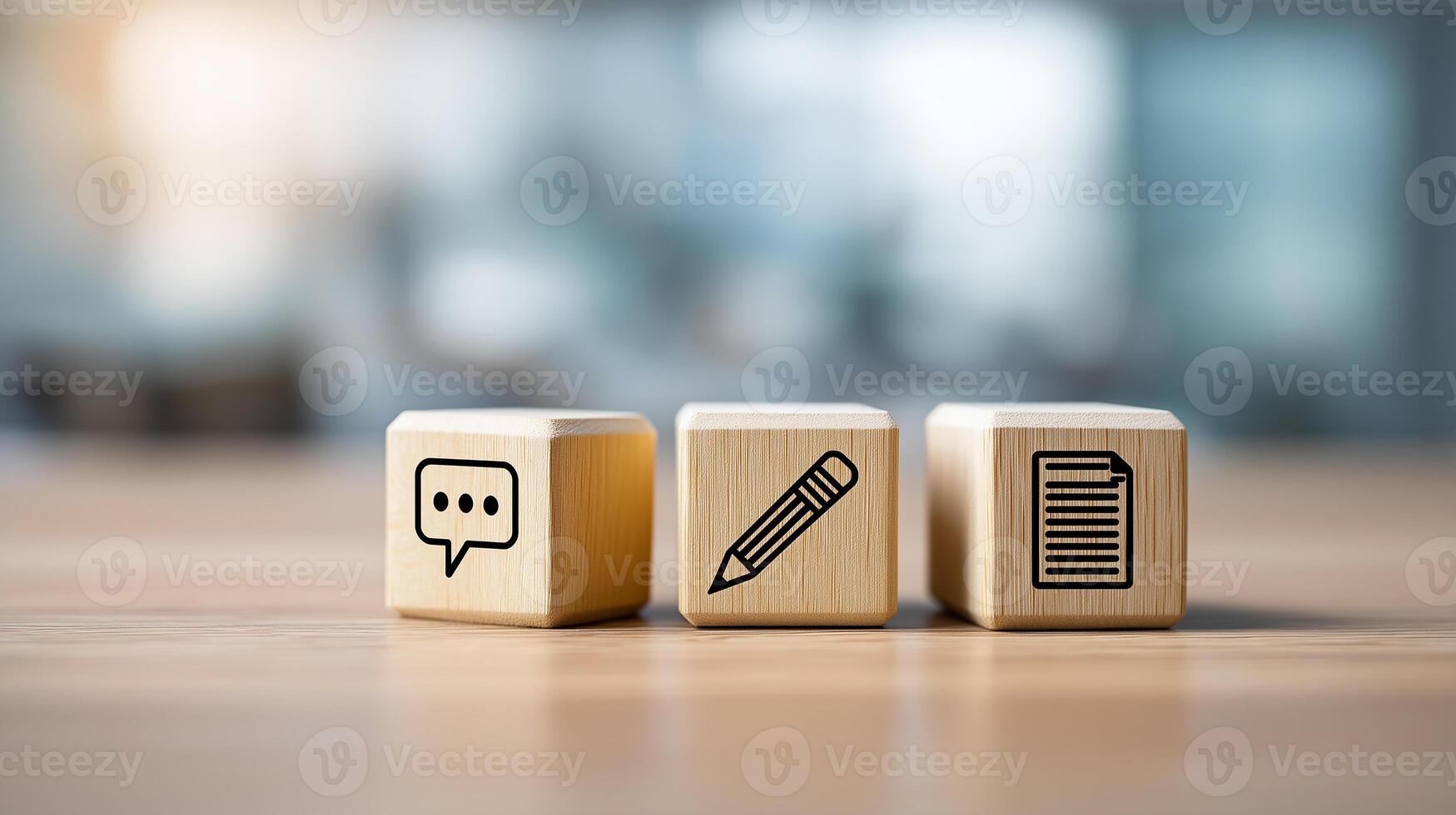 Wooden cubes representing customer feedback comments, business cubes photo