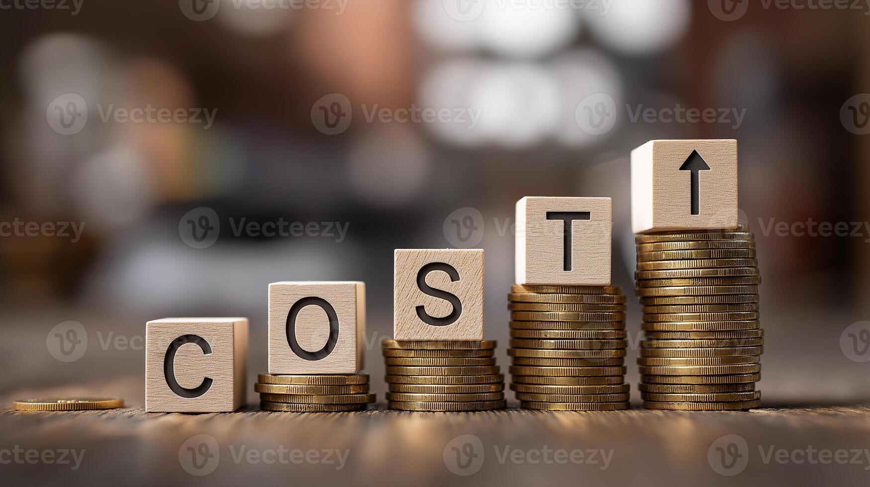 COST Written on a Wooden Cubes. Rising Costs and High Interest Rates Impact with Financial Challenges and Expense Growth. Budget Analysis, Inflation and Cost Management. photo