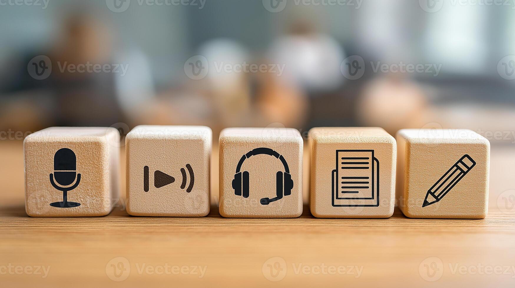 Wooden cubes representing a job training seminar for career development photo