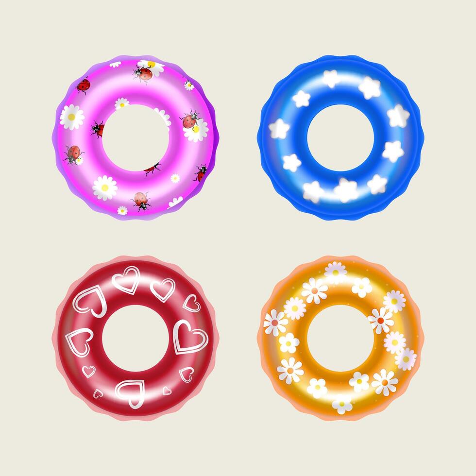 Four inflatable swim rings are displayed in a grid vector