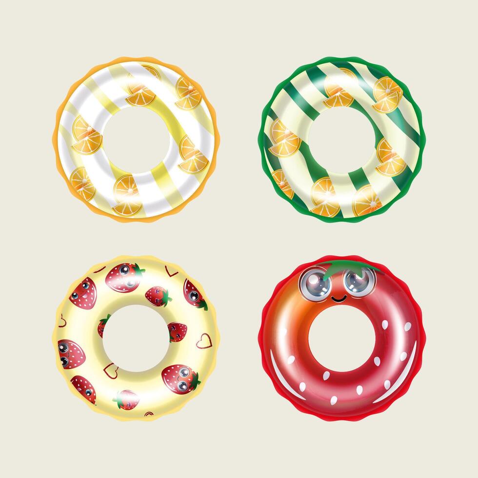 Four inflatable swim rings with unique designs vector