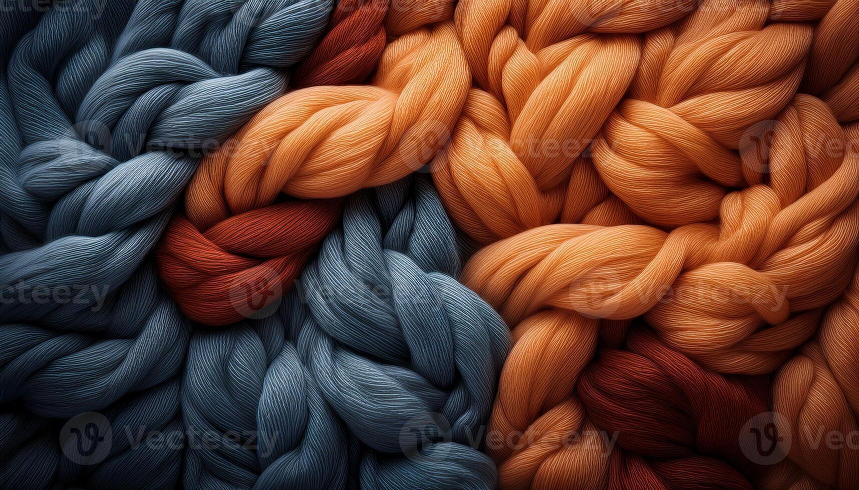 Colorful Braided Fibers Showcasing Intricate Textures in Soft Wool Displayed on a Flat Surface photo