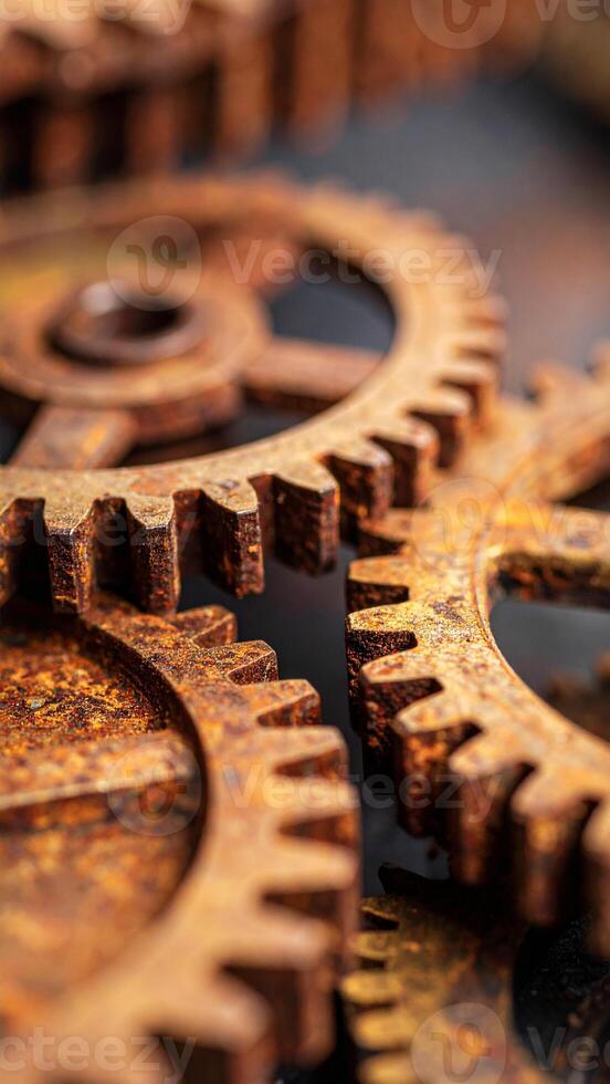 Rusty Gears Interlocked Showcasing the Beauty of Mechanical Engineering and Vintage Craftsmanship photo
