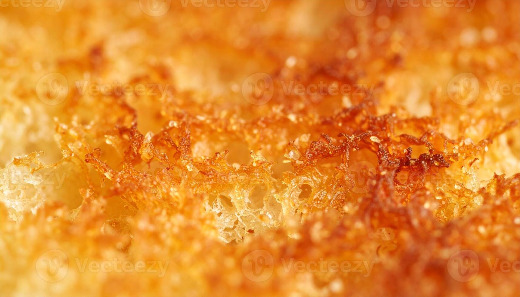 Golden Brown Texture of Crispy Toasted Bread in Close-Up View, Highlighting the Delicious Crunch and Warmth of Fresh Baking photo