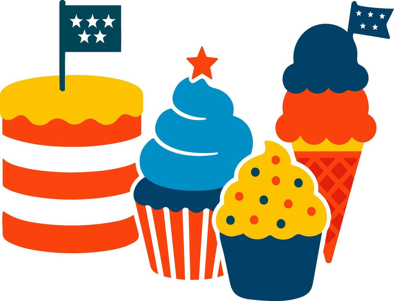 Cupcakes and Desserts with Patriotic Decorations for Holiday Celebrations vector