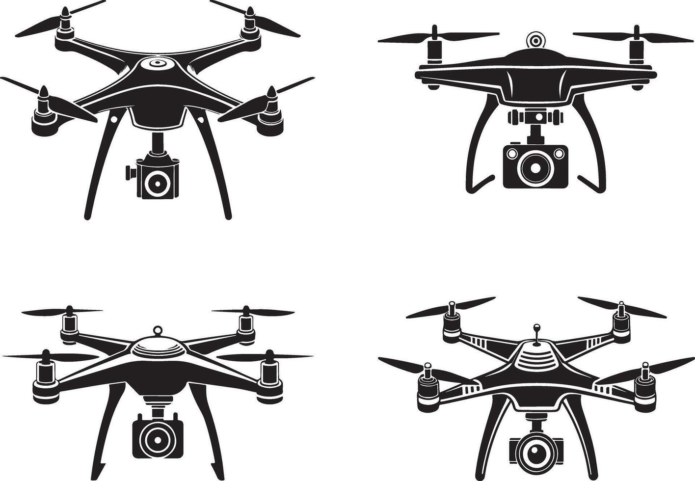 Modern Drone Silhouette Icon Set vector