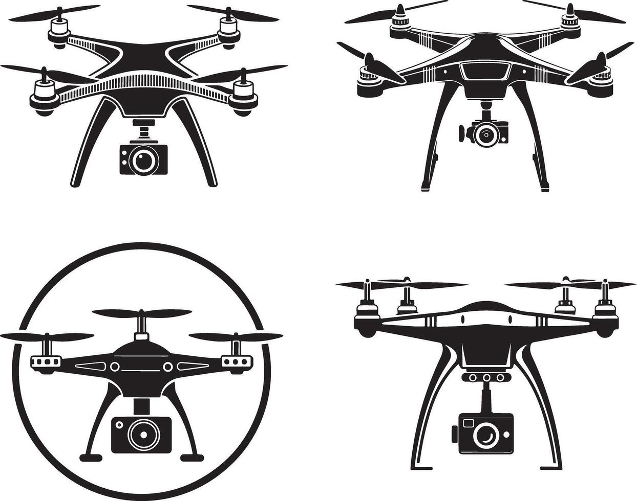 Silhouette Drone Design Set vector
