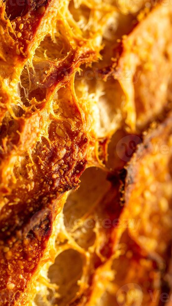 Close-up of Freshly Baked Bread Showcasing a Crunchy Crust and Airy Interior During Golden Hour photo