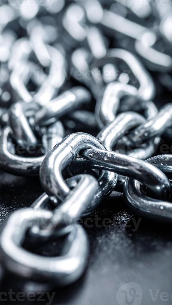 Close-up View of Metallic Chains on a Dark Surface Showcasing Shine and Texture in Detailed Focus photo
