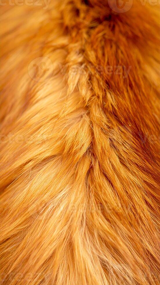 Close-up View of Beautifully Braided Golden Fur Pattern on a Pet During Afternoon Light in a Cozy Indoor Setting photo