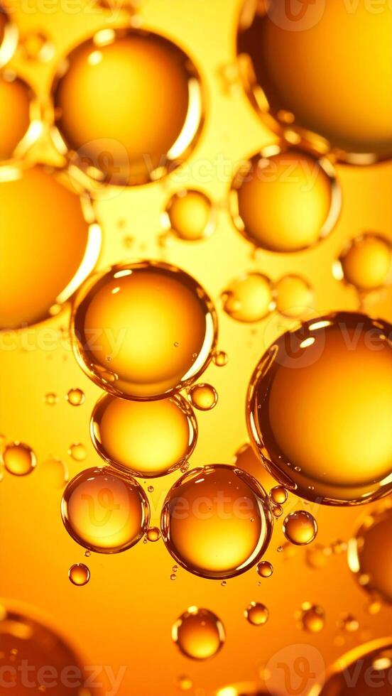 Bubbles of Golden Liquid Capture Light and Texture in an Abstract Composition Set Against a Warm Background photo