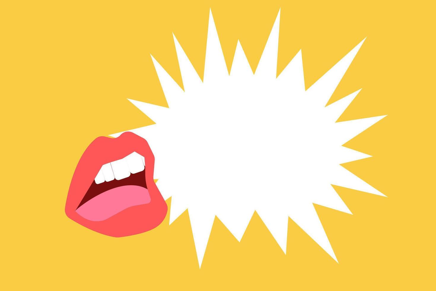 Big mouth talk with Blank bubble talk or comment. Concept of career, promotion, communication, news, infographic. Copy space for ad vector