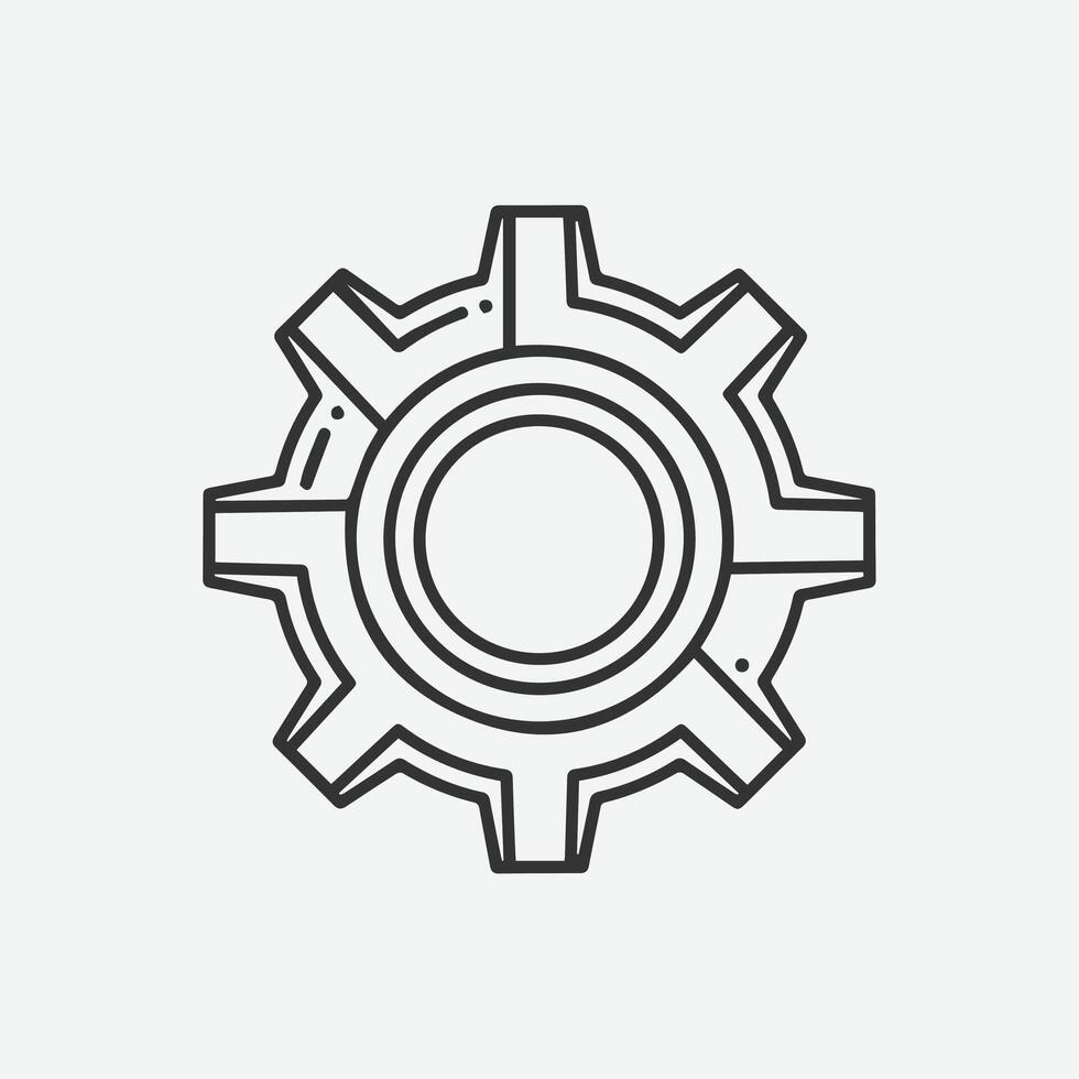 Simple line drawing of a gear cog icon vector