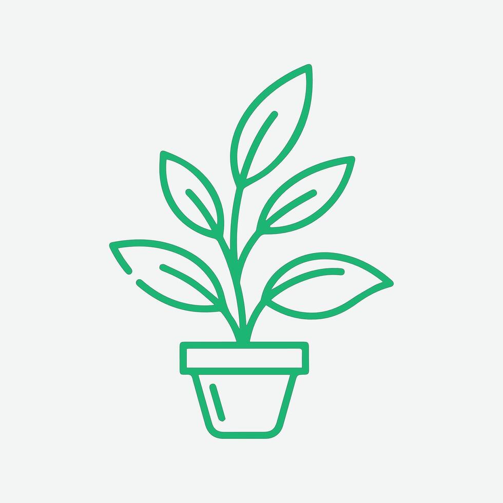 Simple green line art potted plant icon vector