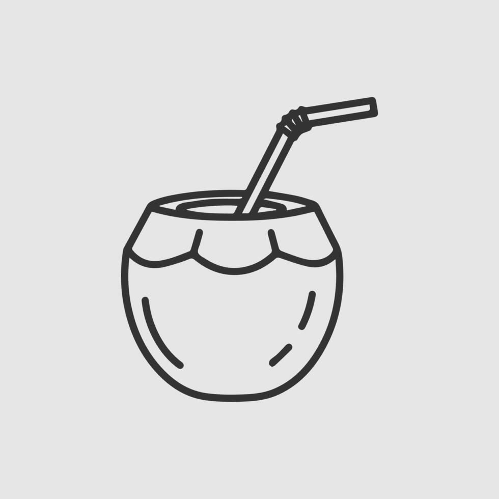 Refreshing coconut drink with straw line art icon vector