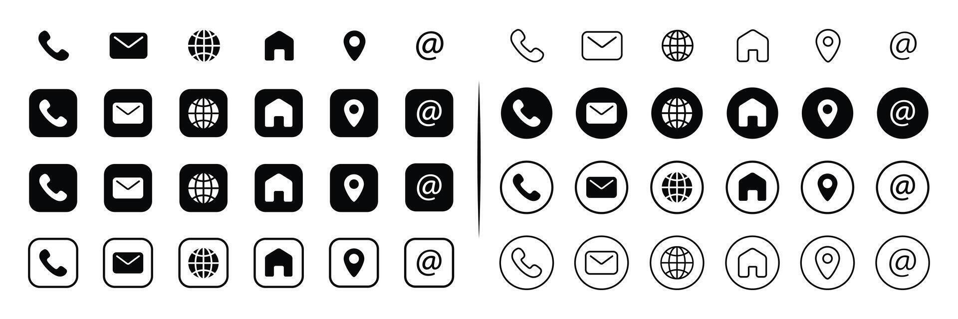 set of black web contacts and communication flat and outline icons vector