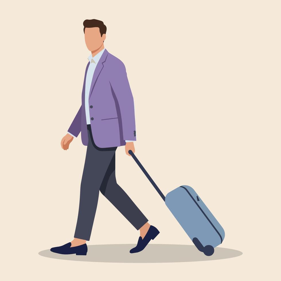 Man walking with luggage, illustration vector
