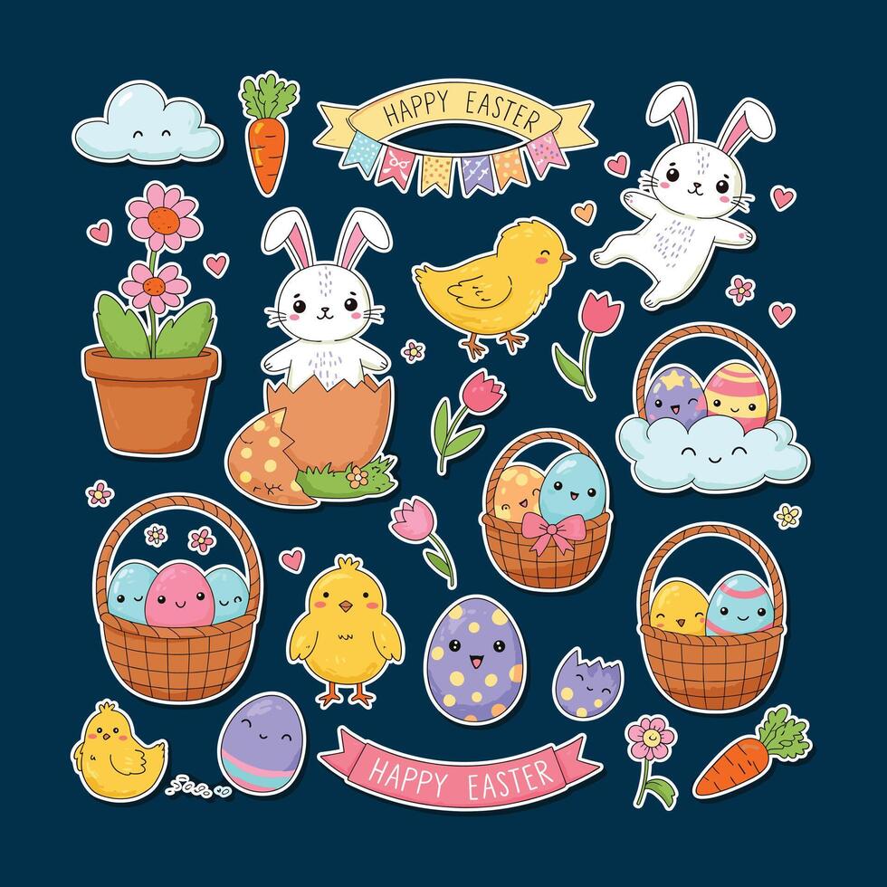 Easter bunny and eggs set vector