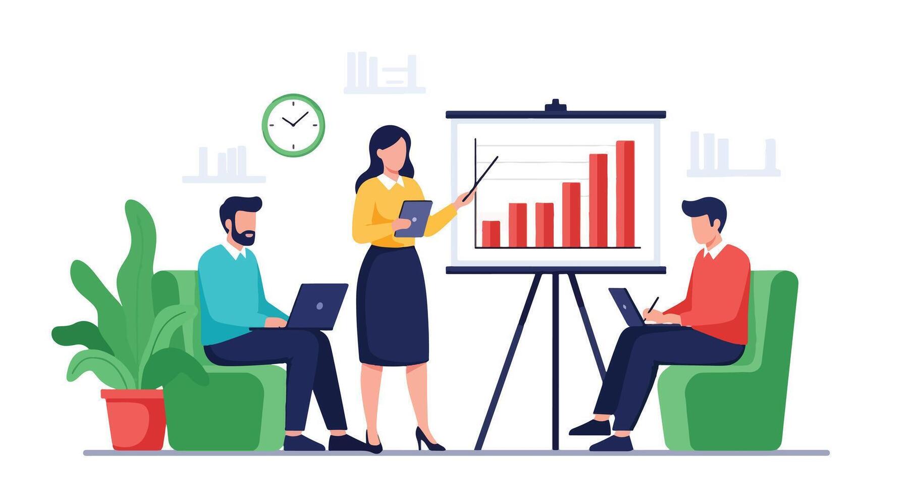 Business people in meeting room with a presentation chart vector