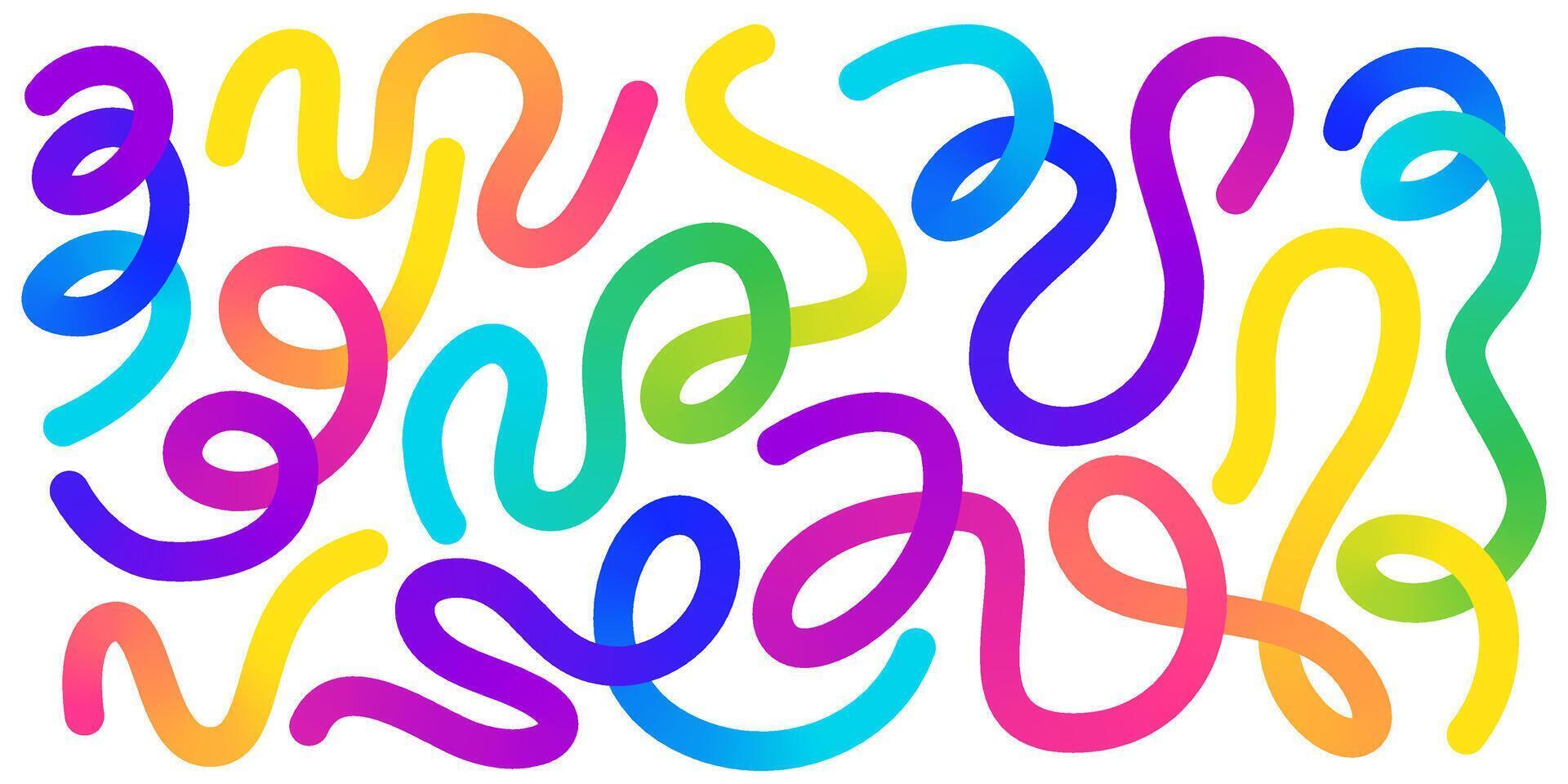 Colorful gradient organic line elements collection - flowing curved shapes in vibrant rainbow colors vector
