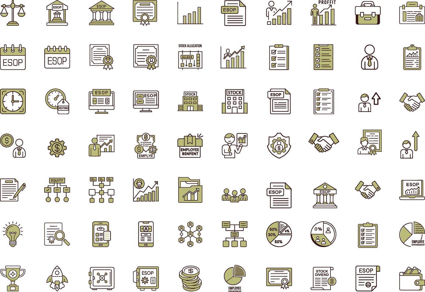 Modern Editable Thin Line Style Employee Stock Ownership Plan Icons Set Related Company, Shares, Benefits, Pension Savings And More On An Isolated Background vector