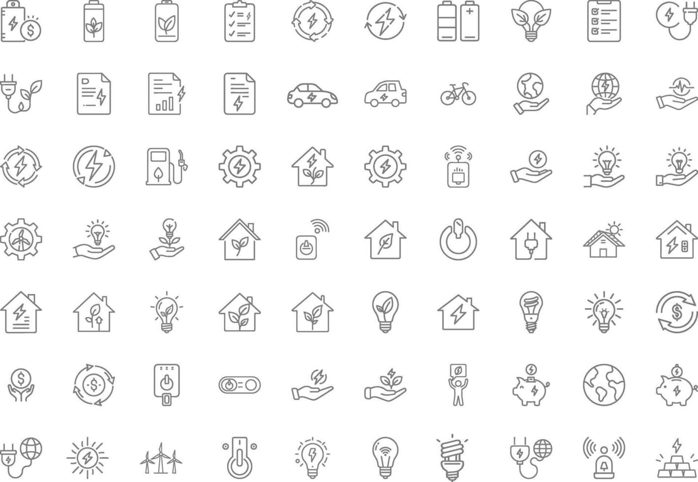 Collection Of Modern Editable Thin Line Style Energy Saving Related Icons Energy Costs, Power Consumption Level, Green House Pictograms, Infographics And More vector