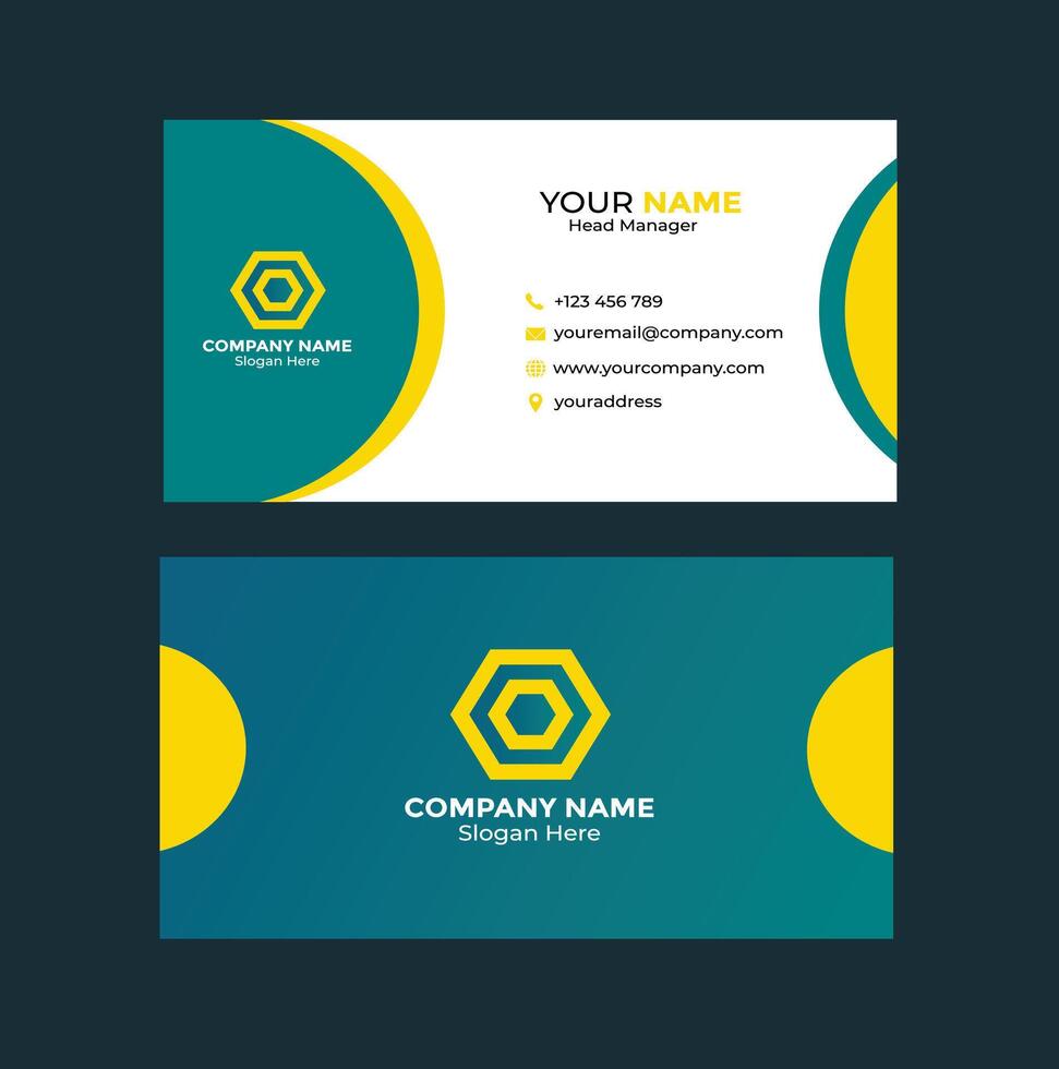 Flat teal and gold business card design vector