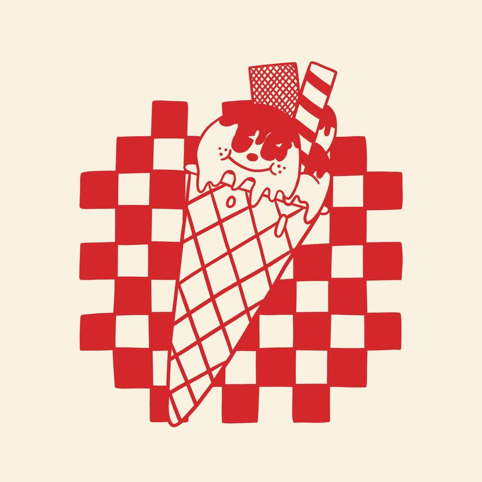 ice cream retro cartoon character illustration vector