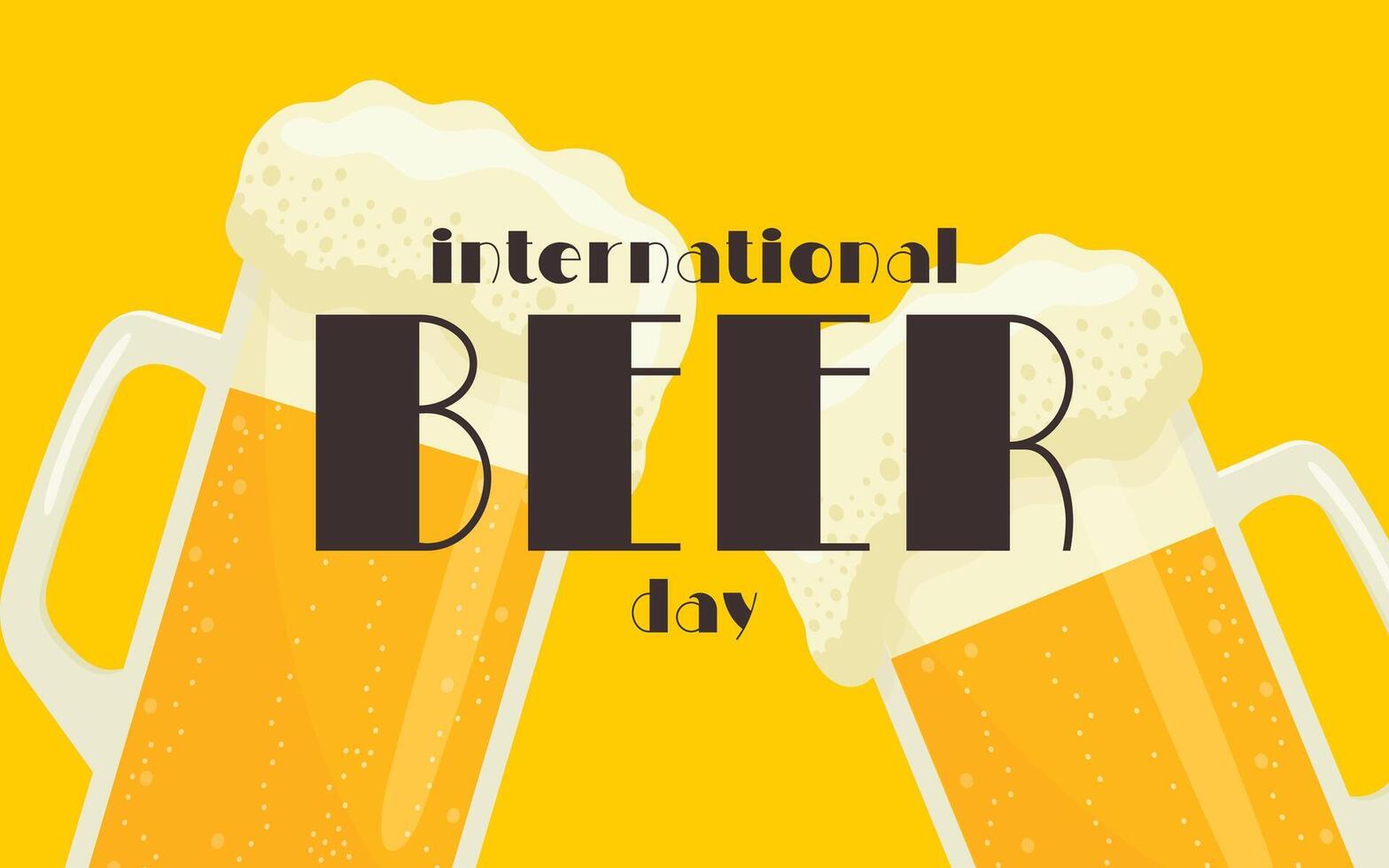 international beer day poster design on yellow background flat illustration. vector