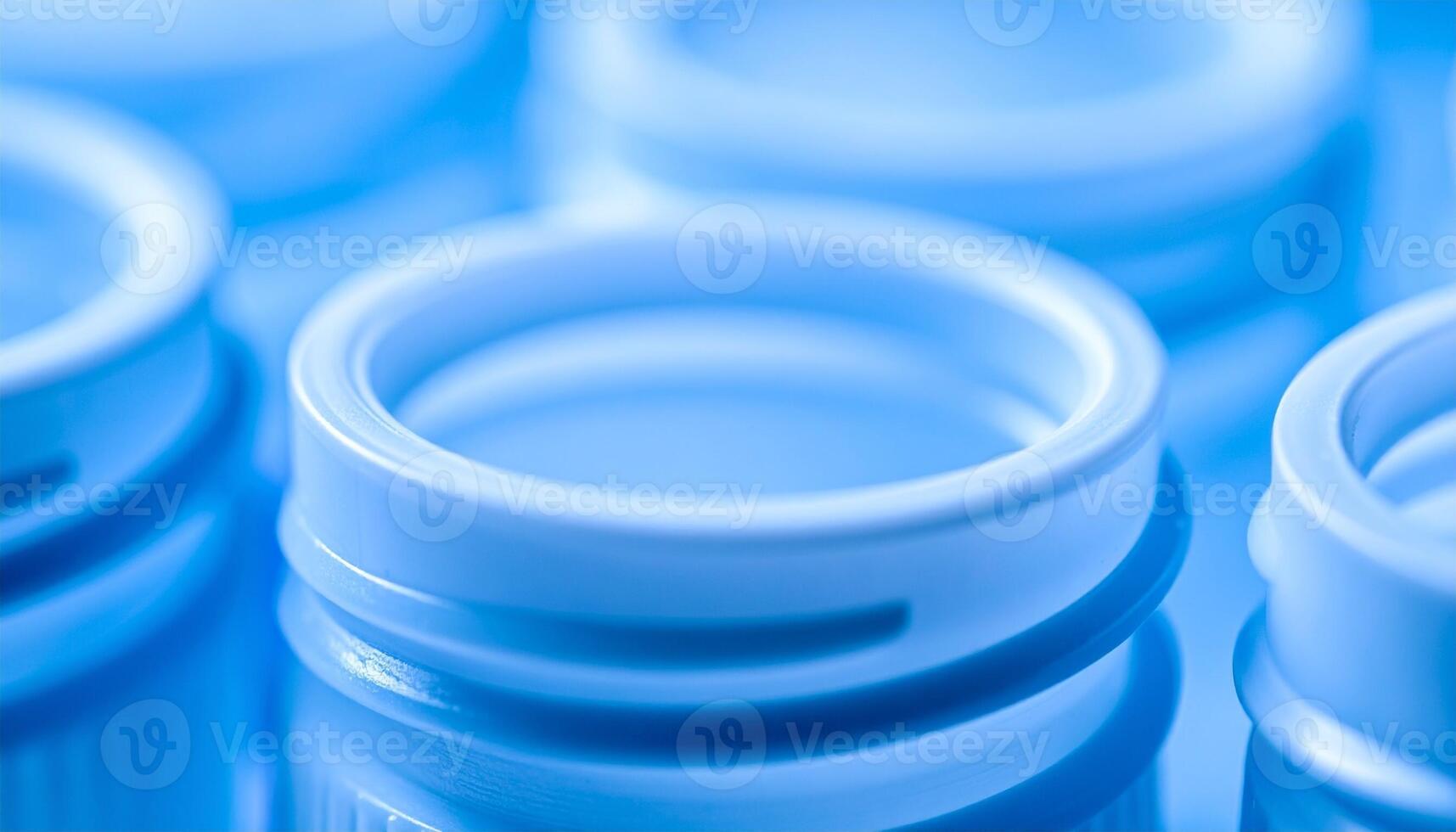 Close-up View of Circular Container Openings in Blue Illumination at a Production Facility photo