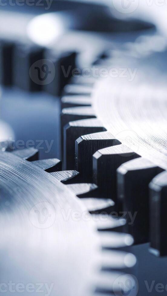 Close up of Interlocking Gears Showcasing Precision Engineering and Mechanical Design in a Workshop Setting photo