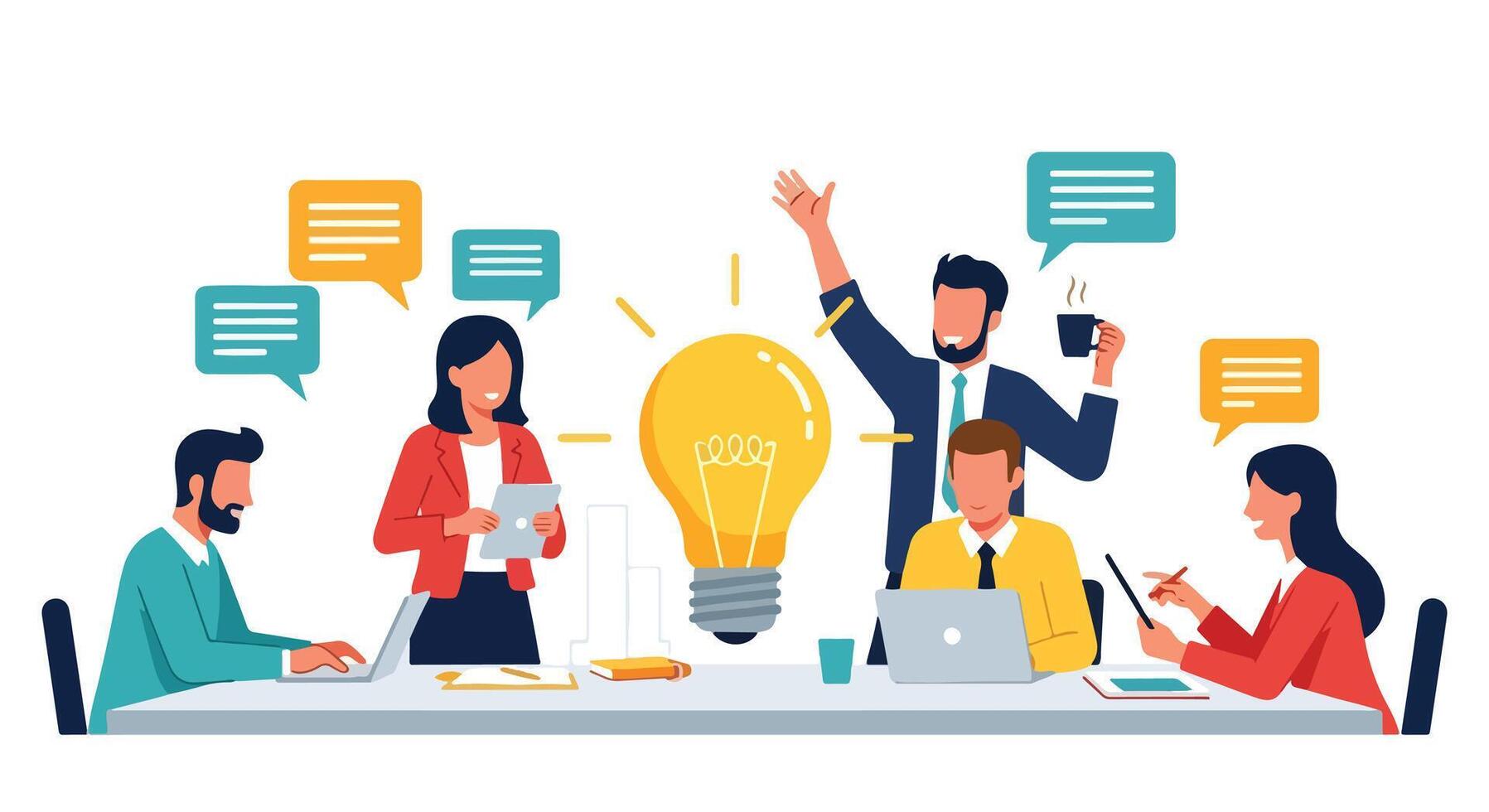 Business people at a table with an idea light bulb vector