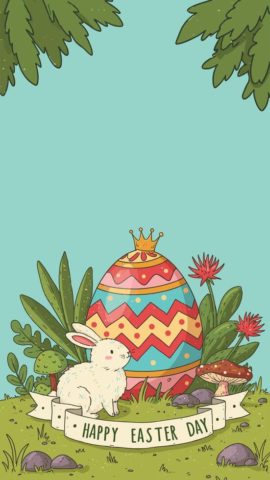 Easter day card with bunny and egg vector