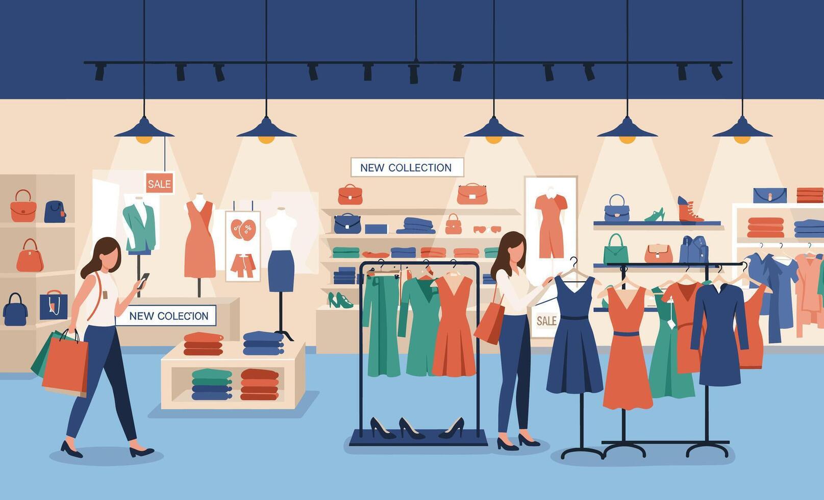3 Women shopping in a clothing store vector