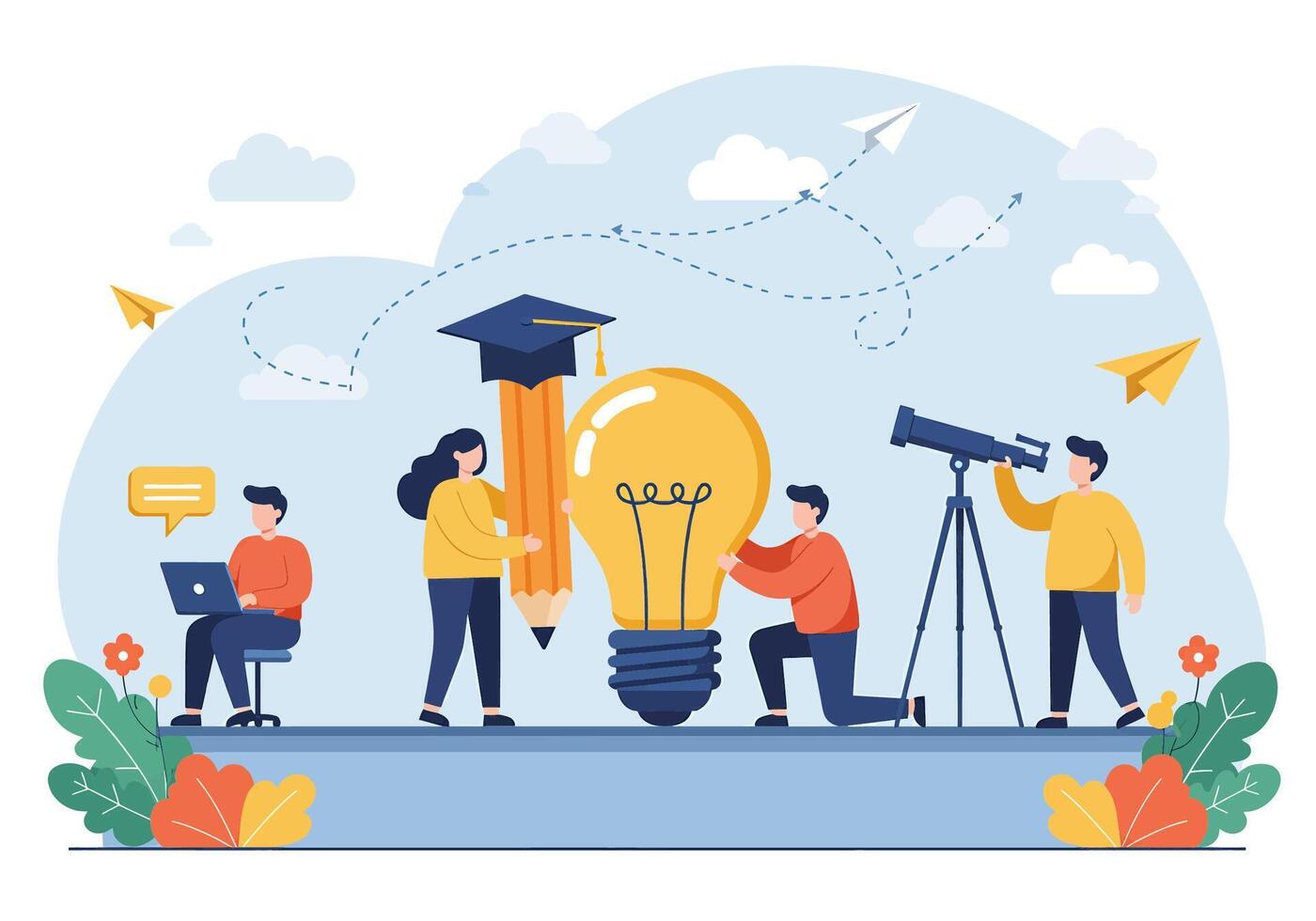 People are working on an idea light bulb vector