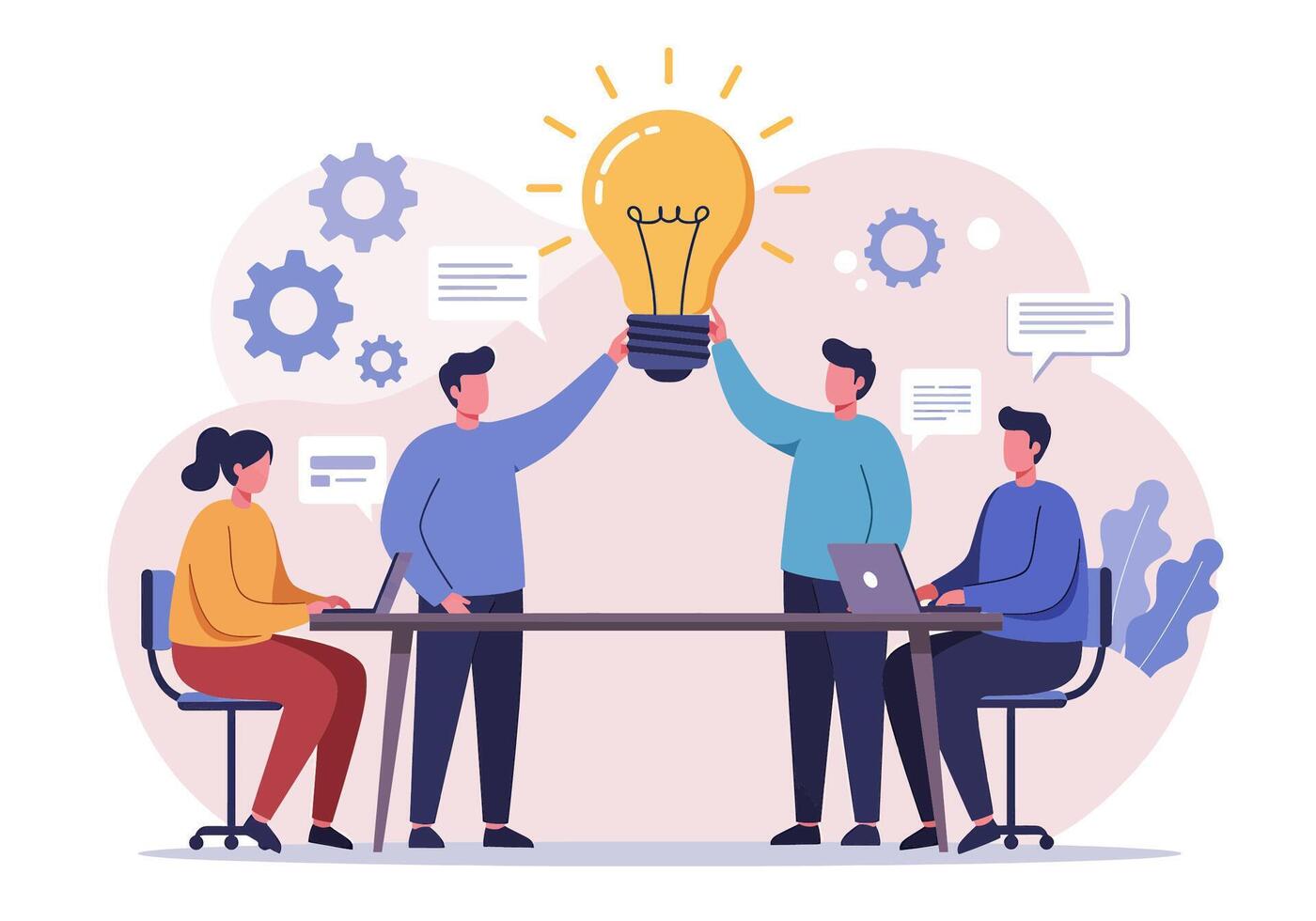 People sitting at a table with an idea bulb vector