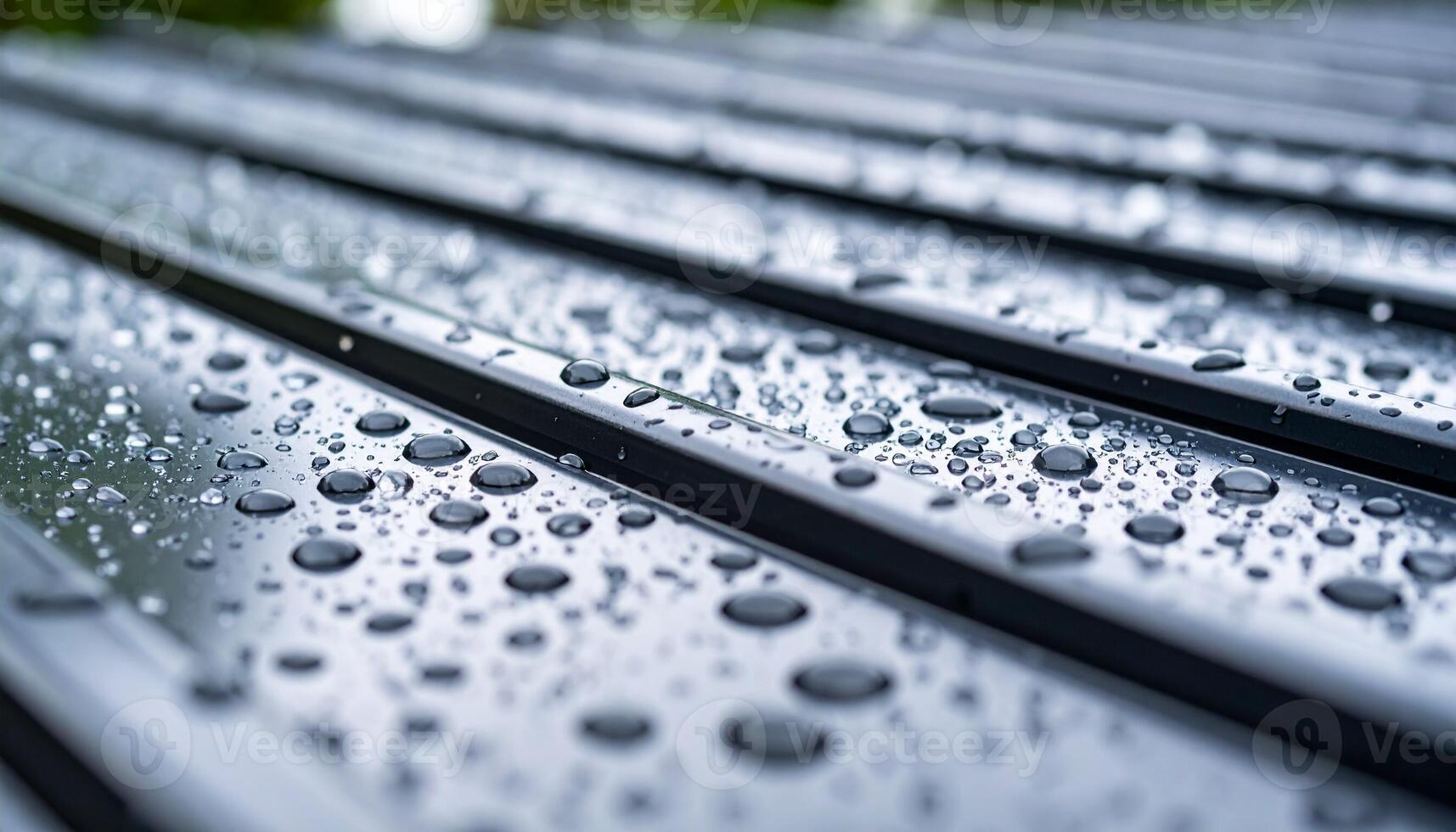 Raindrops Collect on a Metallic Surface After a Summer Shower in an Urban Setting photo