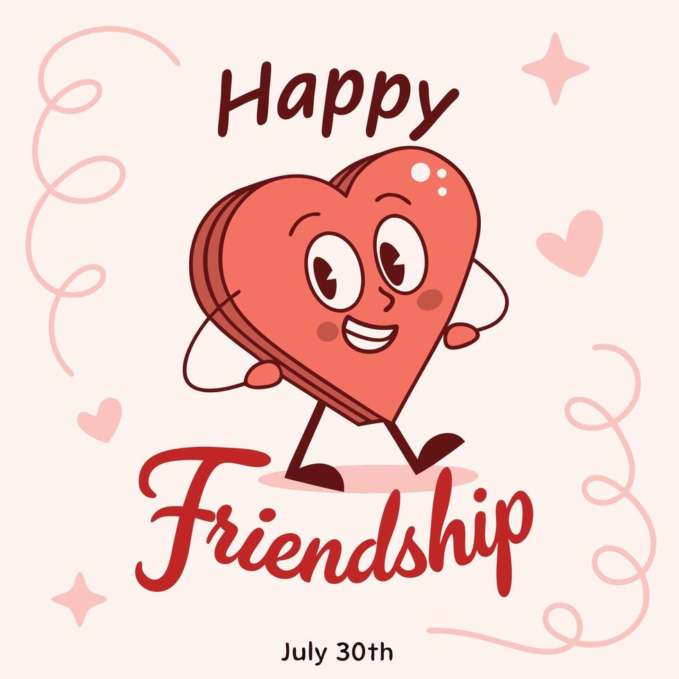 Cute Red Heart Illustration with Happy Friendship Day Text vector