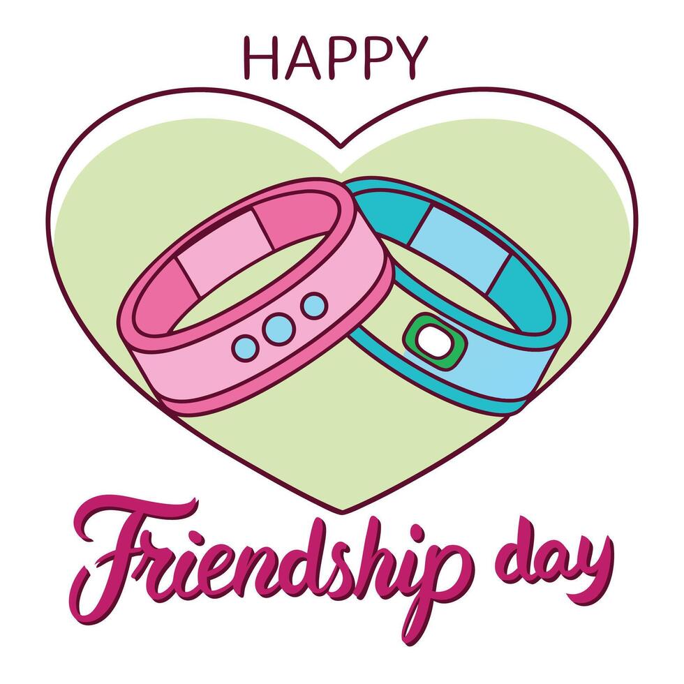 Friendship Day Design with Intertwined Wristbands and Heart Shape vector