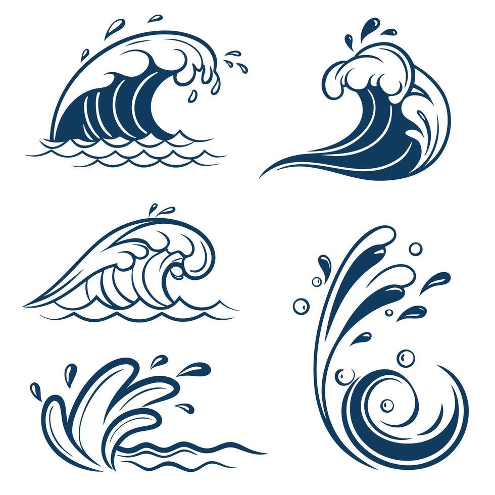 Blue Water Droplets and Splash Symbols with Flowing Designs vector
