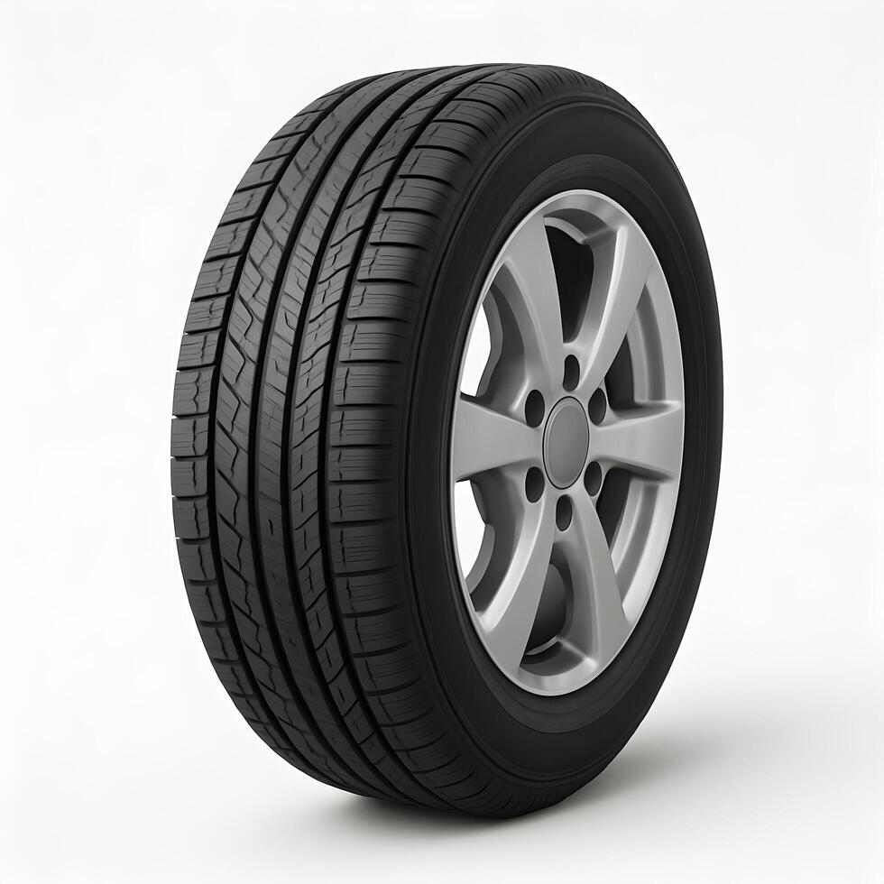 High-Quality Car Tire and Alloy Wheel on White Background photo