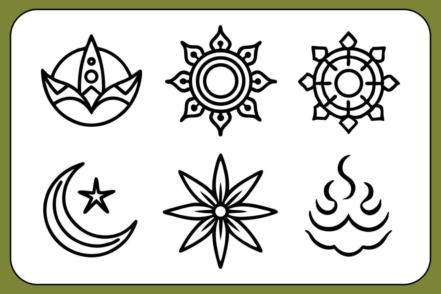 Six Black Silhouettes Stylized Tattoo Icons Set vector