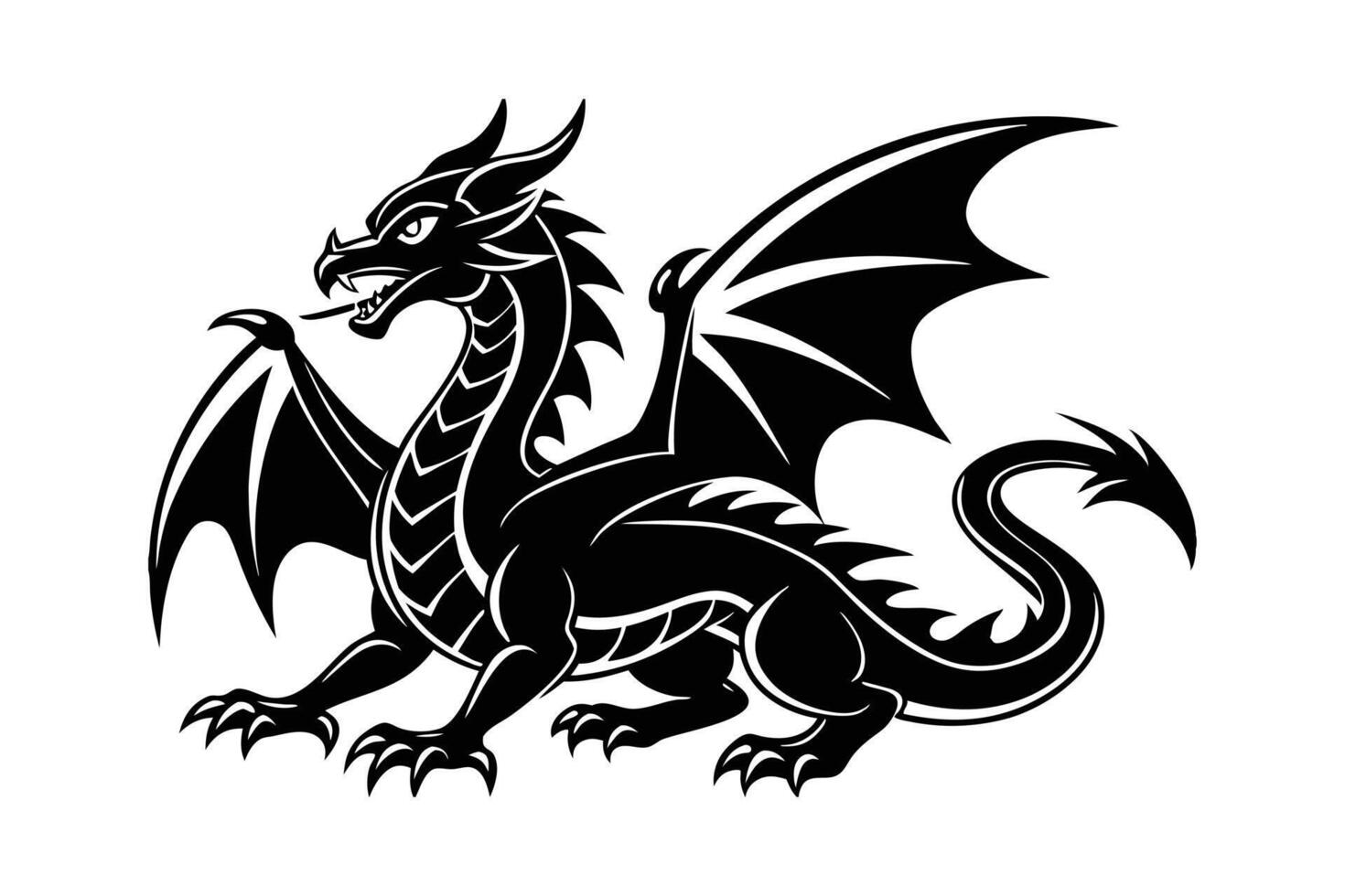 Black Dragon Illustration Mythical Creature Winged Reptile vector