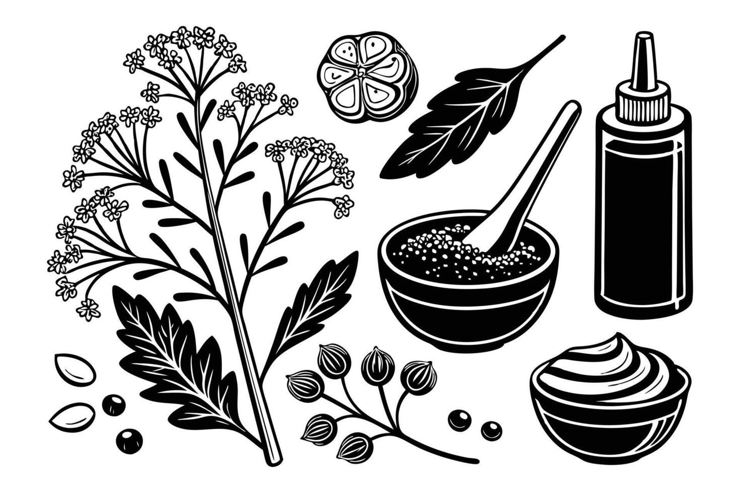 Mustard Vegetable Plant Shape in Black Outline vector