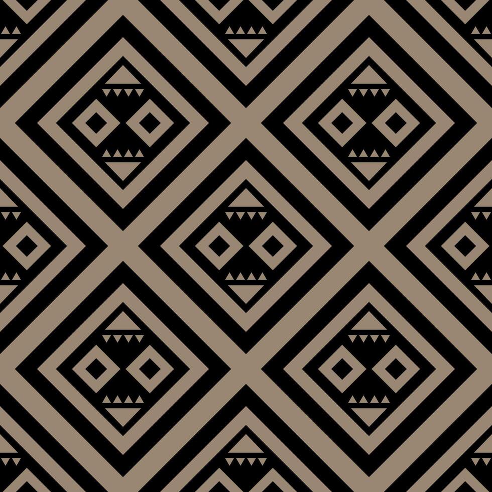 Seamless Tribal Monogram Woodman Origins Pattern with Black Ornament on Brown Background. Wild Geometric Earth and Jungle Traditional Inspired Abstract Design for Border Bedding Apparel Furniture Rug vector