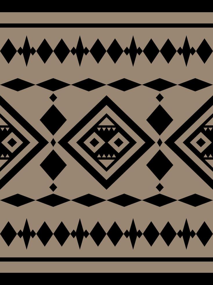 Strong And Gentle Geometric Border Ethnic Tribal Style with Black Embroidery on Brown Background. Abstract Nature on Earth Expression Minimal Design for Traditional Handicraft Pattern Seamless Border vector