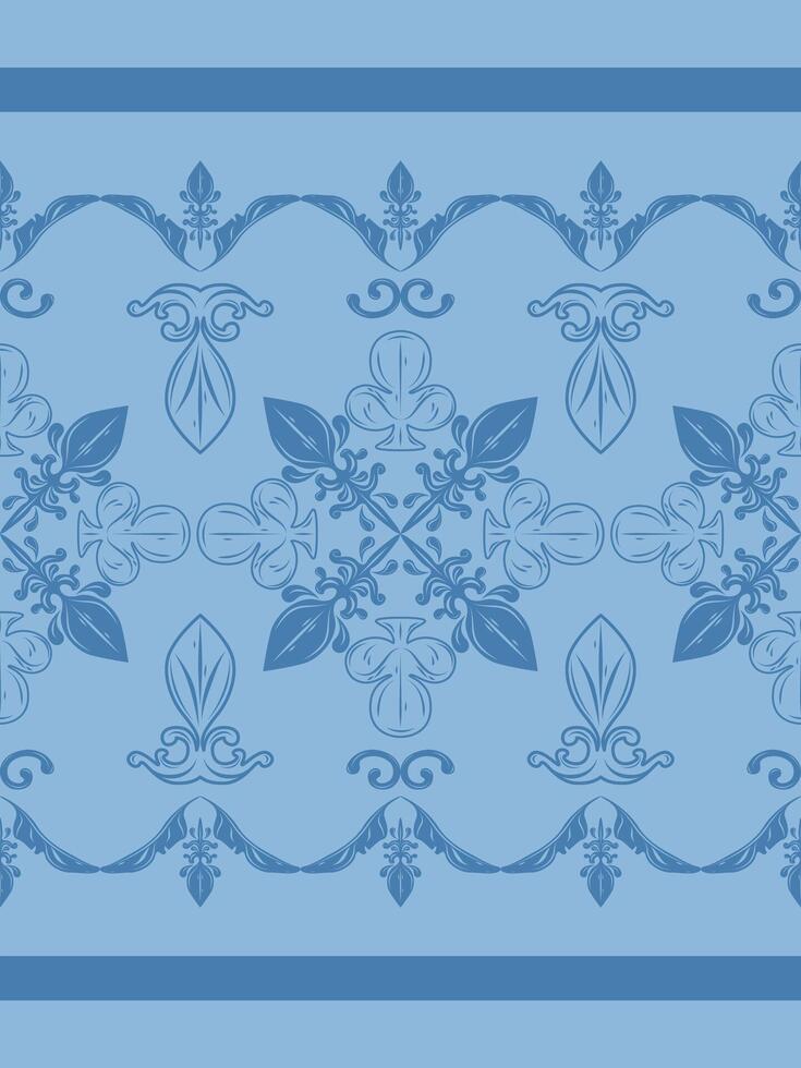 Exquisite Royalty of Blue Silk Scroll Line and Bold Ornament Seamless Border Pattern. Flawless Decoration Elegance Florals Blooming Victorian Rich Feminine Style for Rim Embroidery Apparel Bedding Rug vector