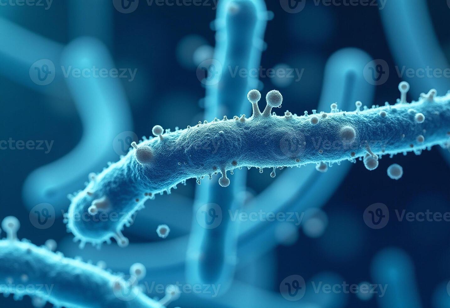 Virus Particle with Tentacle-Like Surface in Blue Tone photo